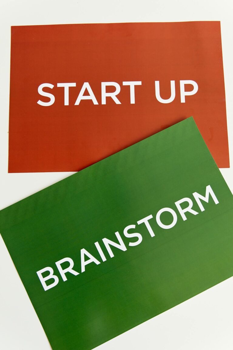 Vertical colorful placards with the words 'Start Up' and 'Brainstorm,' ideal for business concepts.